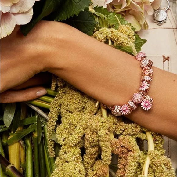 Pink Rose Gold Floral Peony Charm Bracelet - Picture 2 of 3